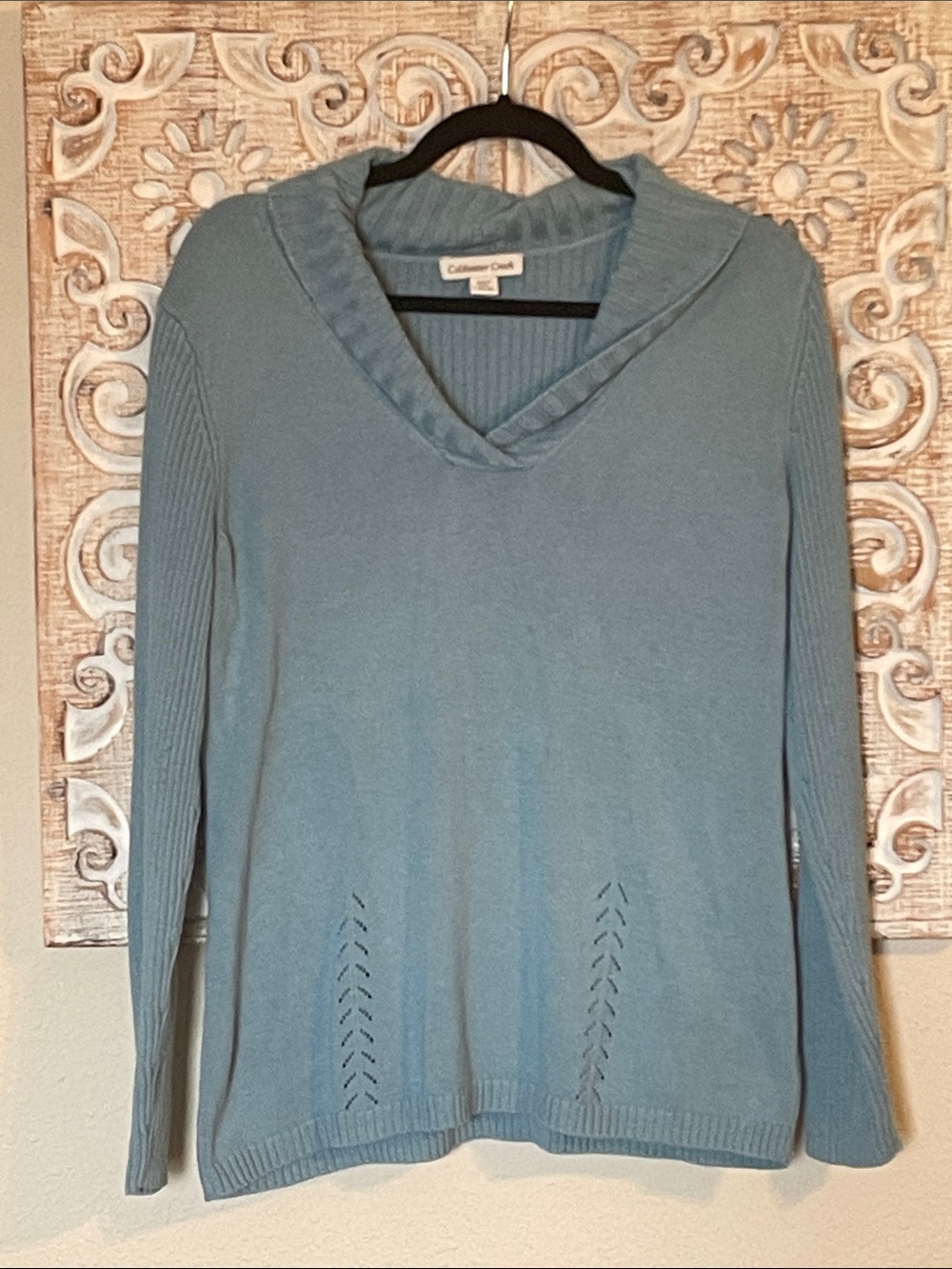 Coldwater Creek Women's Light Dusty Blue Cowl Collar Sweater
